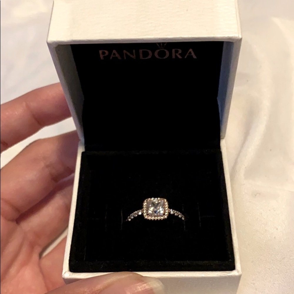 Pandora Square Sparkle Halo Ring size 4.5